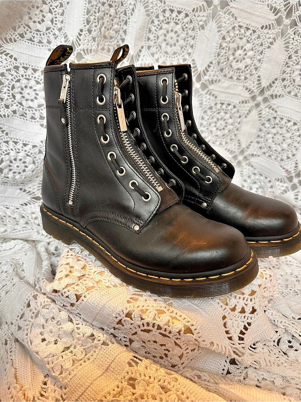 Dr. Martens 1460 Twin Zip Black Leather Combat Boots Women's Size 11